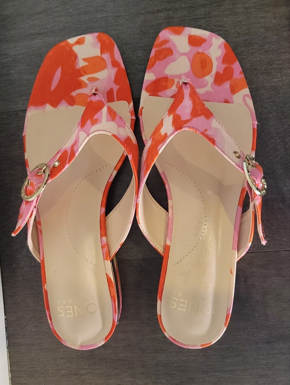 NIB JONES NEW YORK Floral Pink Thong Sandal‎ Women's Size 6M